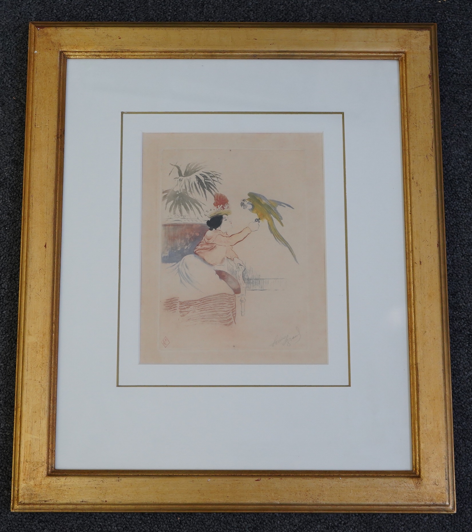 Louis Legrand (French, 1863-1951), etching with drypoint and aquatint printed in colours, 1901, ‘Bavardage (Chatting)' signed in pencil, 18.5 x 13cm. Condition - good
